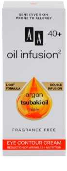 AA Cosmetics Oil Infusion2 Argan Tsubaki 40+ подхранващ крем за околоочната зона за редуциране на бръчки
