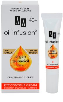 AA Cosmetics Oil Infusion2 Argan Tsubaki 40+ подхранващ крем за околоочната зона за редуциране на бръчки