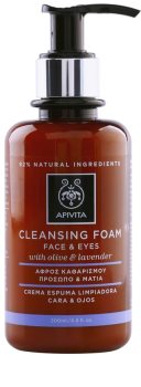 Apivita Cleansing Olive & Lavender espuma limpiadora para rostro y ojos