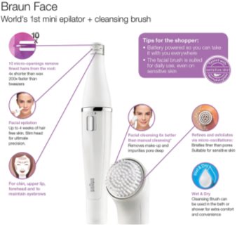 Braun Face 831 Epilator with Facial Cleansing Extension