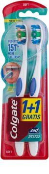 Colgate 360° Whole Mouth Clean escova de dentes suave 2 pçs