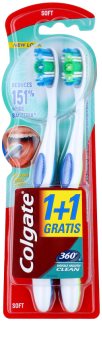 Colgate 360° Whole Mouth Clean escova de dentes suave 2 pçs