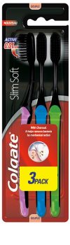 Colgate Slim Soft Active Toothbrushes with Activated Charcoal - Soft 3 pcs