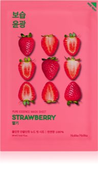 Holika Holika Pure Essence Mask Sheet Strawberry maschera viso illuminante in tessuto per un tono uniforme della pelle