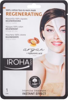 Iroha Regenerating Argan bombažna maska za obraz in vrat z arganovim oljem in hialuronsko kislino