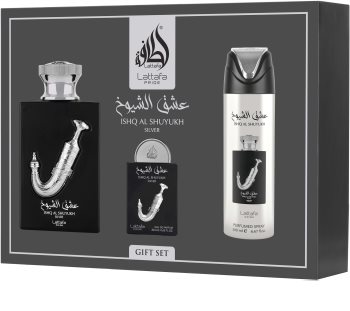 lattafa ishq al shuyukh silver woda perfumowana 100 ml   zestaw  