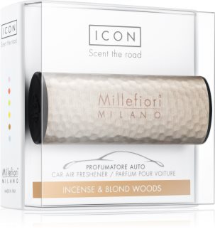 Millefiori Icon Incense & Blond Wood Car Air Freshener Hammered Metal