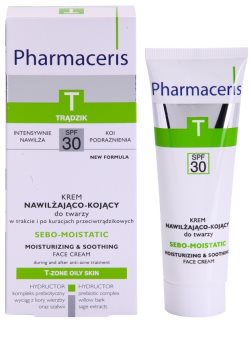 Pharmaceris T-Zone Oily Skin Sebo-Moistatic vlažilna in pomirjujoča krema za izsušeno in razdraženo kožo zaradi zdravljenja aken