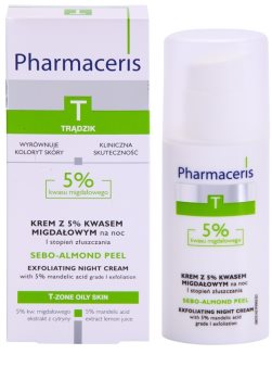 Pharmaceris T-Zone Oily Skin Sebo-Almond Peel noční regulační a čisticí pleťový krém pro jednotný tón pleti