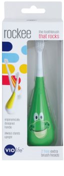 Violife Rockee Ribbit escova de dentes para crianças + 2 cabeças substituíveis