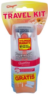 Wilkinson Sword Quattro for Women Papaya & Pearl Aparat de ras + 2 capete de schimb pachet pentru calatorie