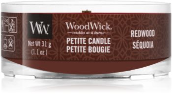 Woodwick Red Wood mala mirisna svijeća s drvenim fitiljem