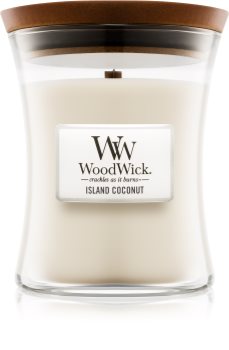 Woodwick Island Coconut dišeča sveča 275 g z lesenim stenjem