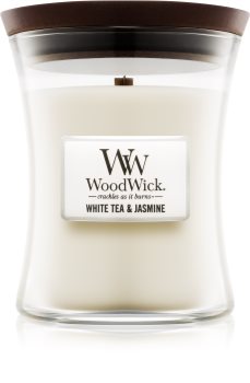 Woodwick White Tea & Jasmin vonná sviečka 275 g stredná