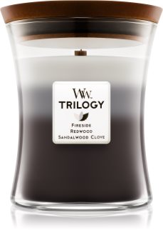 Woodwick Trilogy Warm Woods vonná svíčka 275 g s dřevěným knotem
