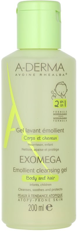 A-Derma Exomega gel emoliente de limpeza para corpo e cabelo para crianças