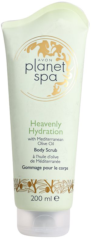 Avon Planet Spa Heavenly Hydration hydratačný telový peeling s olivovým olejom