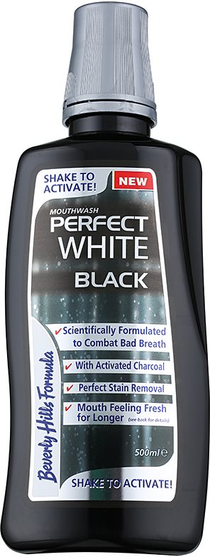 Beverly Hills Formula Perfect White Black відбілююча рідина для полоскання ротової порожнини з активованим вугіллям для свіжого подиху