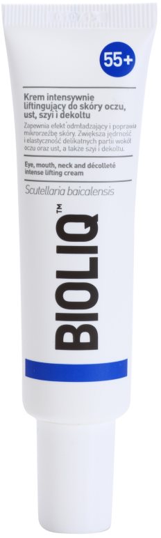 Bioliq 55+ crema de lifting intensa para la piel delicada de contorno de ojos, labios, cuello y escote