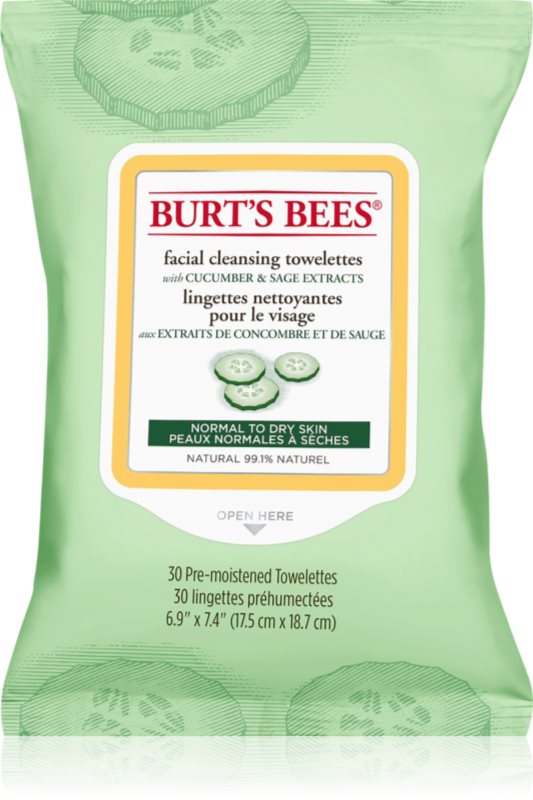 Burt’s Bees Cucumber & Sage čistiace a odličovacie obrúsky pre normálnu až suchú pleť
