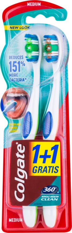 Colgate 360° Whole Mouth Clean brosses à dents medium 2 pcs