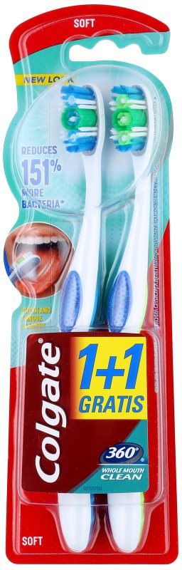 Colgate 360° Whole Mouth Clean escova de dentes suave 2 pçs