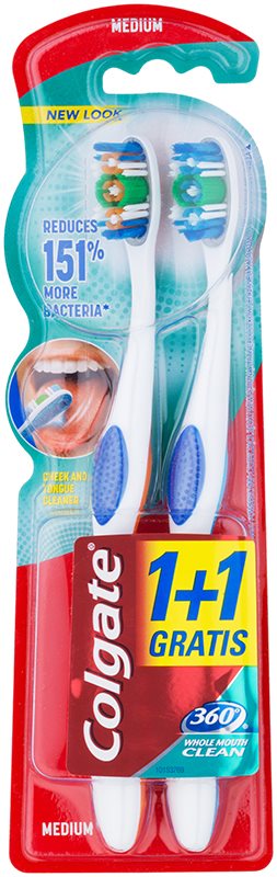Colgate 360° Whole Mouth Clean brosses à dents medium 2 pcs