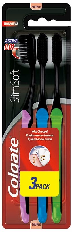 Colgate Slim Soft Active Toothbrushes with Activated Charcoal - Soft 3 pcs