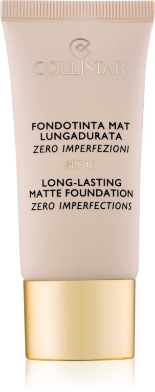 Collistar Foundation Zero Imperfections стійкий матуючий тональний крем SPF 10