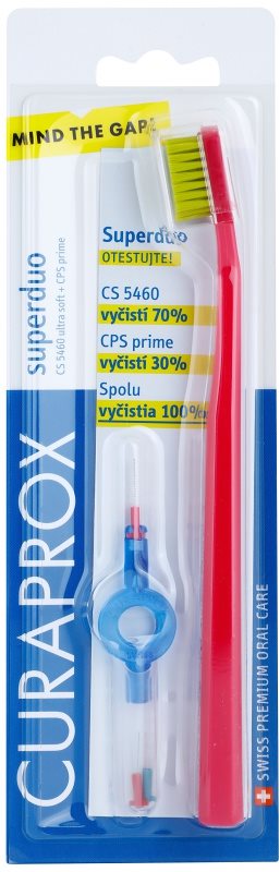 Curaprox 5460 Ultra Soft Superduo brosse à dents + brossettes interdentaires de rechange avec manche