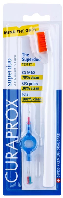 Curaprox 5460 Ultra Soft Superduo Toothbrush + Spare Interdental Brushes with Holder