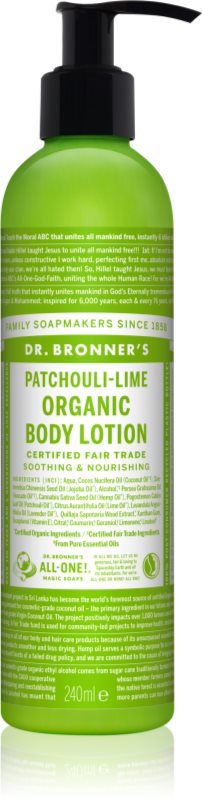 Dr. Bronner’s Patchouli & Lime intenzívne regeneračné telové mlieko