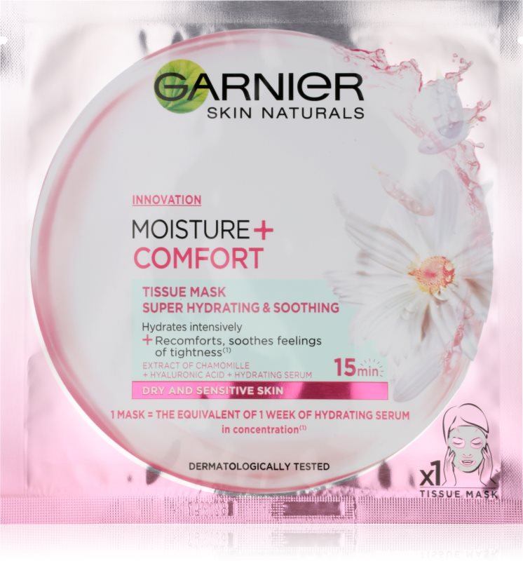 Garnier Skin Naturals Moisture+Comfort super vlažilna pomirjevalna tekstilna maska za suho in občutljivo kožo