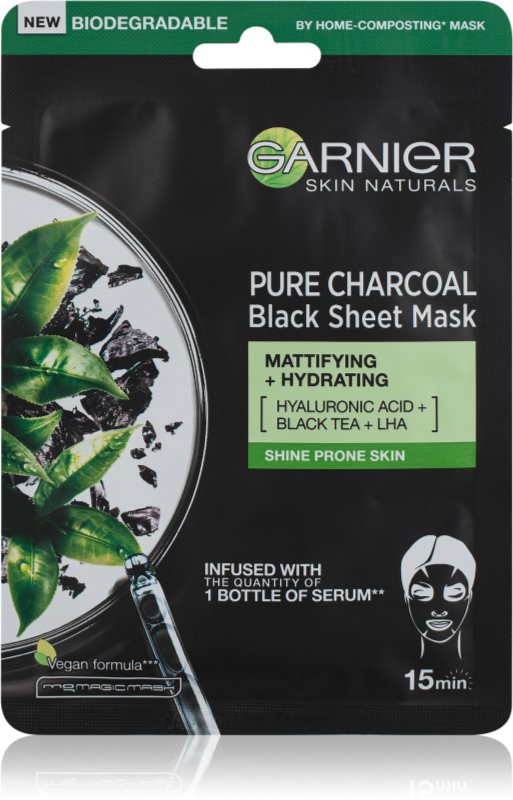 Garnier Skin Naturals Pure Charcoal černá textilní maska s extraktem z černého čaje