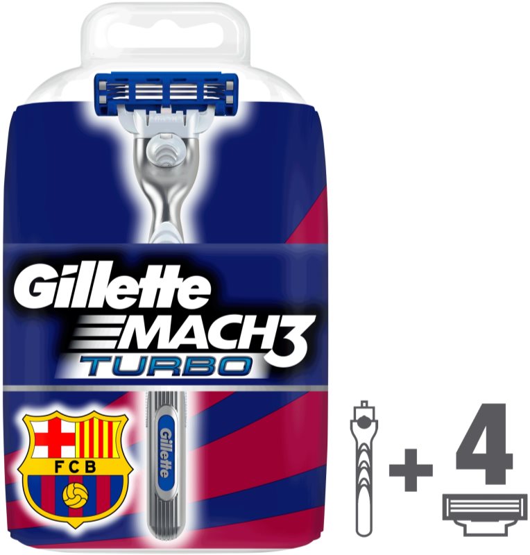 Gillette Mach 3 Turbo FCBarcelona máquina de barbear + refil de lâminas 4 pçs