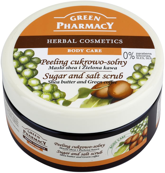 Green Pharmacy Body Care Shea Butter & Green Coffee exfoliante a base de azúcar y sal