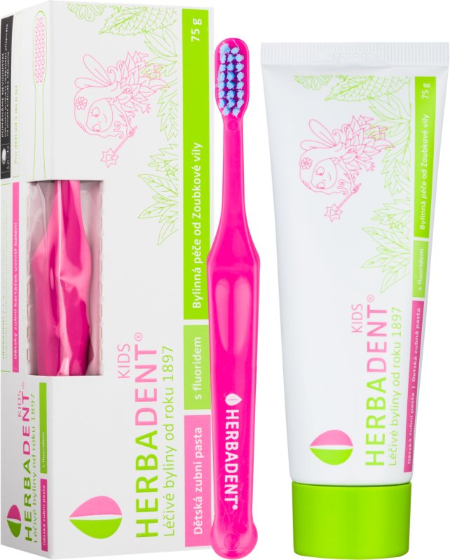 Herbadent Kids детска паста за зъби с флуорид + четка за зъби