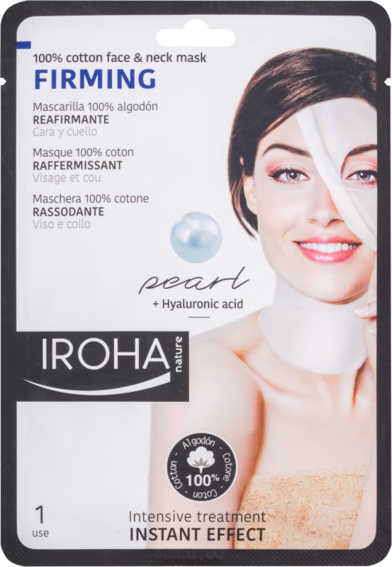 Iroha Firming Pearl bombažna maska za obraz in vrat z bisernim in hialuronskim serumom