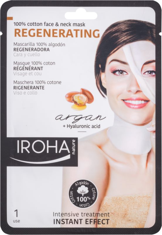 Iroha Regenerating Argan bombažna maska za obraz in vrat z arganovim oljem in hialuronsko kislino