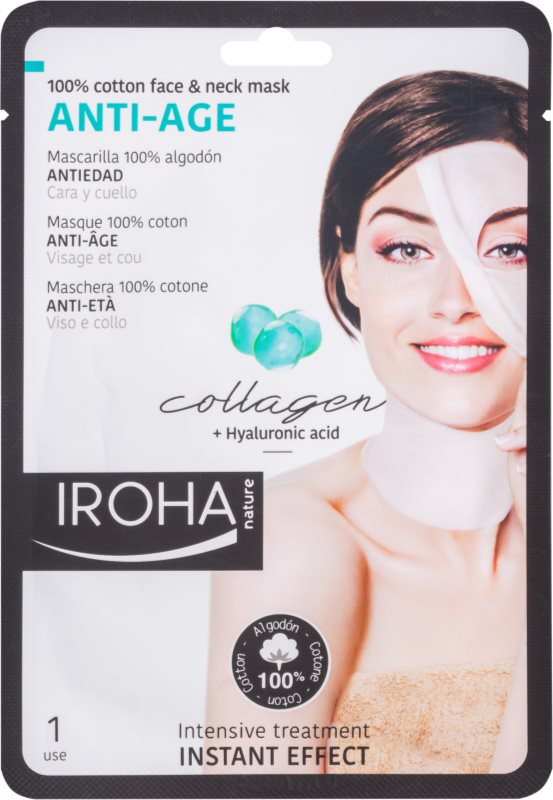 Iroha Anti - Age Collagen bavlnená maska na tvár a krk s kolagénom a hyalurónovým sérom
