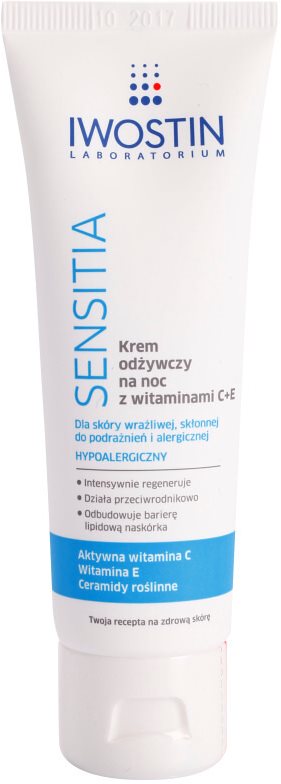 Iwostin Sensitia krem odżywczy na noc z witaminami C i E do skóry wrażliwej i alergicznej