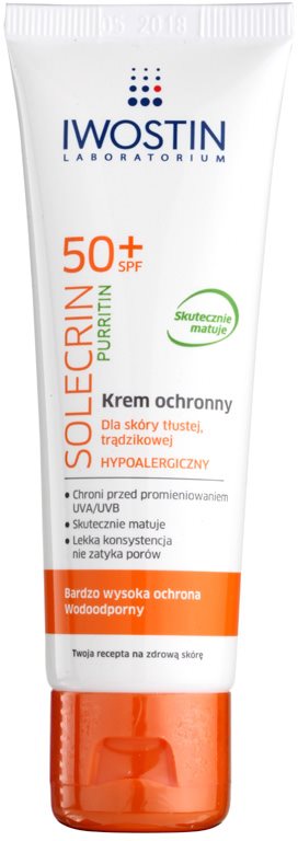 Iwostin Solercin Purritin Protective Mattifying Cream for Oily Skin with Imperfections SPF 50+