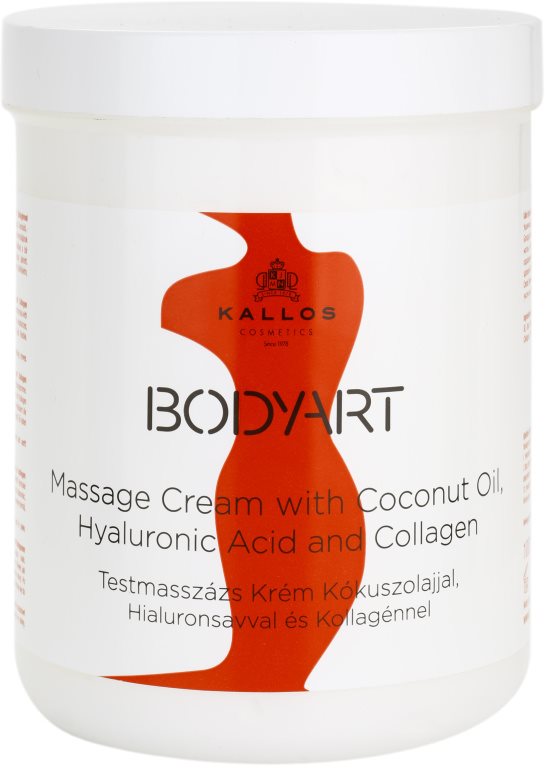Kallos BodyArt crema para masaje con aceite de coco, ácido hialurónico y colágeno
