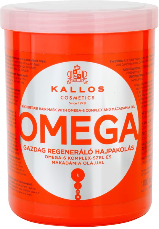 Kallos KJMN mascarilla nutritiva para cabello con complejo omega-6 y aceite de macadamia