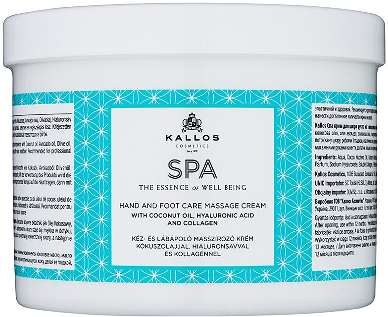 Kallos Spa creme de massagem para pés e mãos
