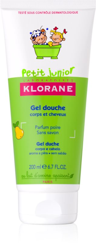 Klorane Junior gel de banho para corpo e cabelo com aromas de peras