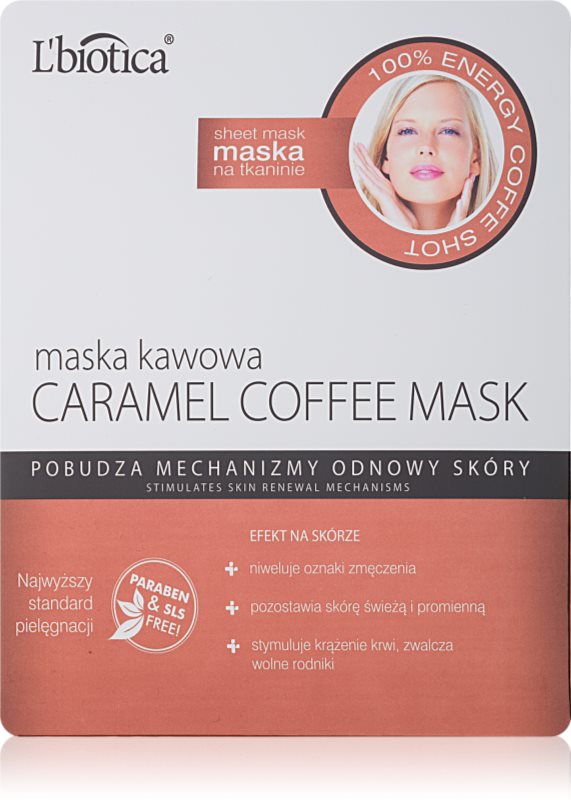 L’biotica Masks Caramel Coffee maska iz platna z osvežilnim učinkom