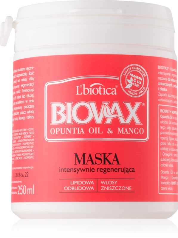 L’biotica Biovax Opuntia Oil & Mango regeneracijska maska za poškodovane lase