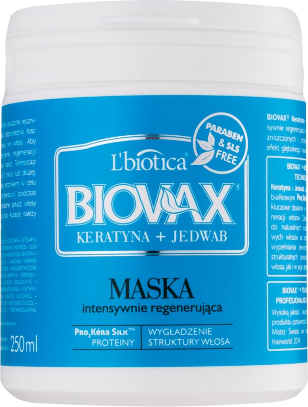 L'biotica Biovax Keratin & Silk masca pentru regenerare pentru par aspru.