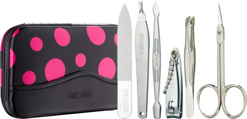 Magnum Feel The Style set pre perfektnú manikúru čierny s ružovými bodkami